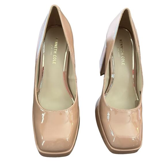 Kenneth Cole Bri Platform Patent Pumps Buff Flare Block Heel Square Toe SZ 8.5 - Picture 4 of 11